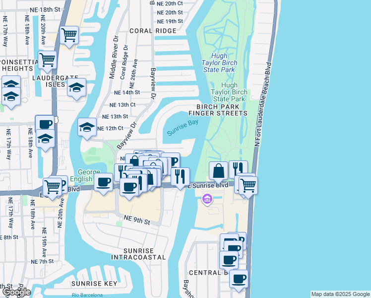 map of restaurants, bars, coffee shops, grocery stores, and more near 2800 Yacht Club Boulevard in Fort Lauderdale