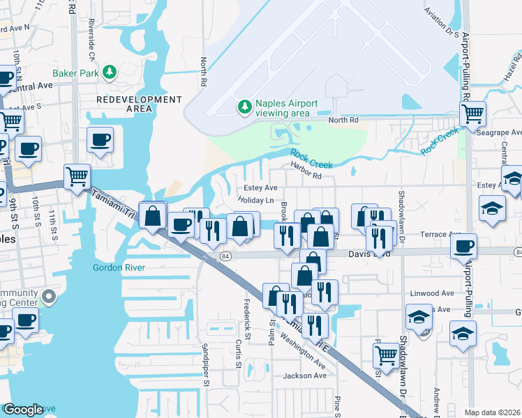 map of restaurants, bars, coffee shops, grocery stores, and more near 1980 Harbor Lane in Naples