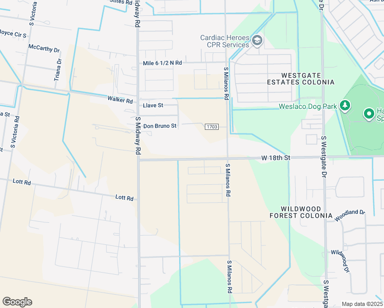 map of restaurants, bars, coffee shops, grocery stores, and more near 2752 West 18th Street in Weslaco