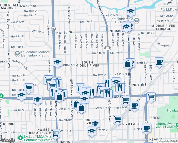 map of restaurants, bars, coffee shops, grocery stores, and more near 1200 Northwest 4th Avenue in Fort Lauderdale