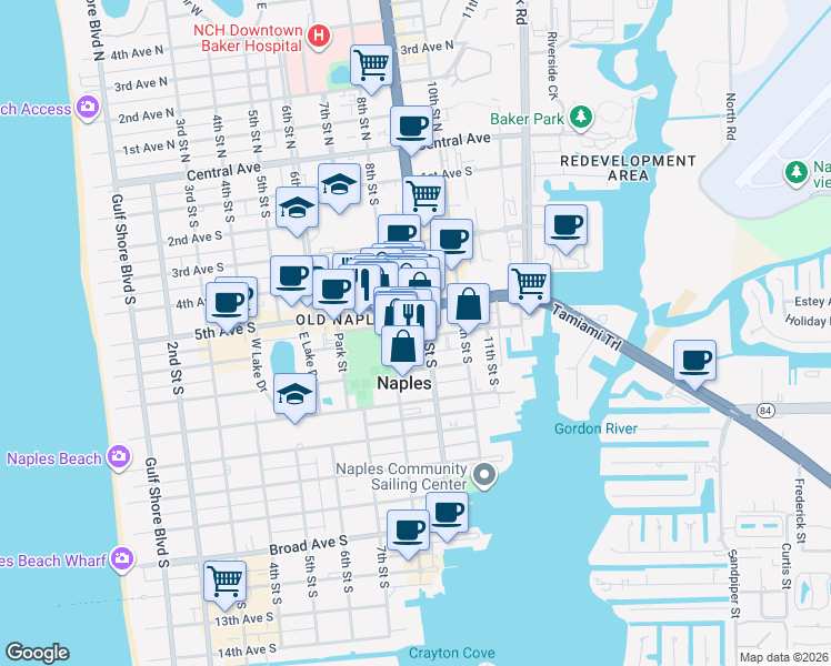 map of restaurants, bars, coffee shops, grocery stores, and more near 870 6th Avenue South in Naples