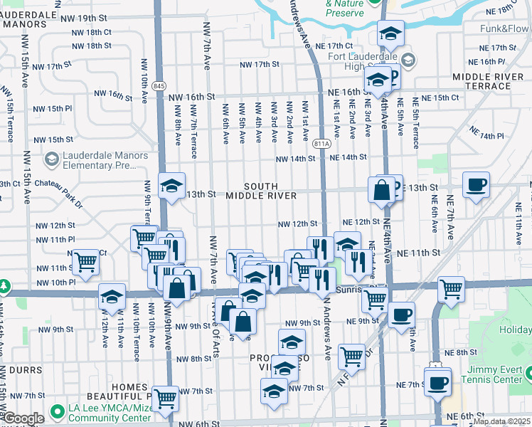 map of restaurants, bars, coffee shops, grocery stores, and more near 1200 Northwest 4th Avenue in Fort Lauderdale