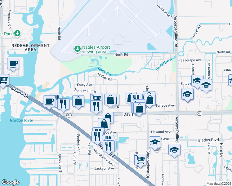 map of restaurants, bars, coffee shops, grocery stores, and more near 1390 Embassy Lane in Naples