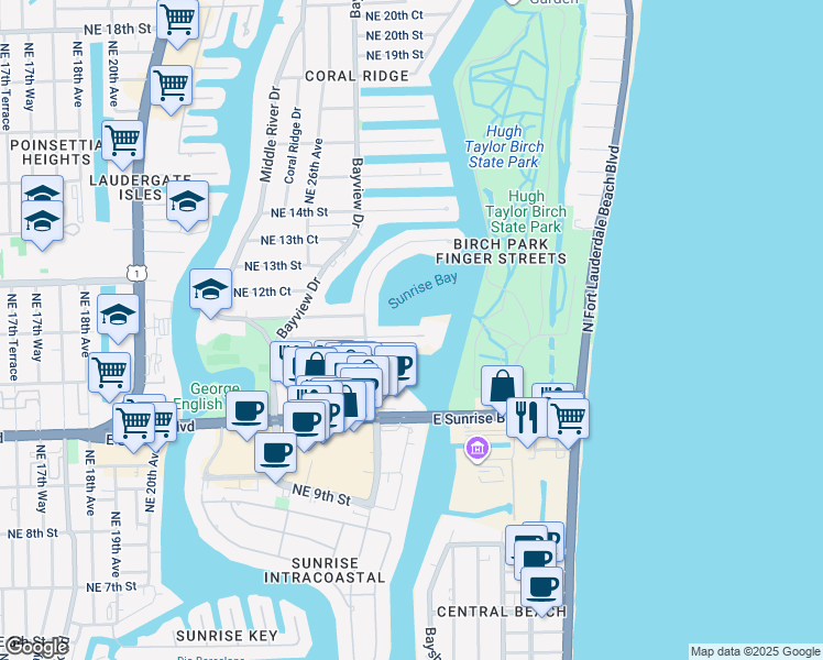 map of restaurants, bars, coffee shops, grocery stores, and more near 2800 Yacht Club Boulevard in Fort Lauderdale