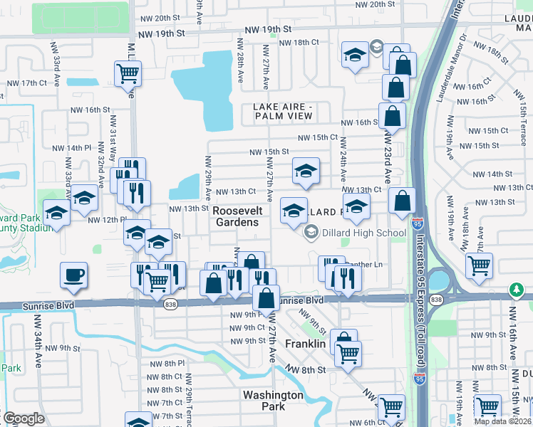 map of restaurants, bars, coffee shops, grocery stores, and more near 1220 Northwest 27th Avenue in Pompano Beach