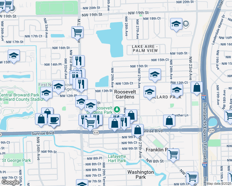 map of restaurants, bars, coffee shops, grocery stores, and more near 1221 Northwest 29th Avenue in Fort Lauderdale