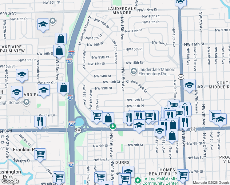map of restaurants, bars, coffee shops, grocery stores, and more near 1515 Northwest 12th Street in Fort Lauderdale