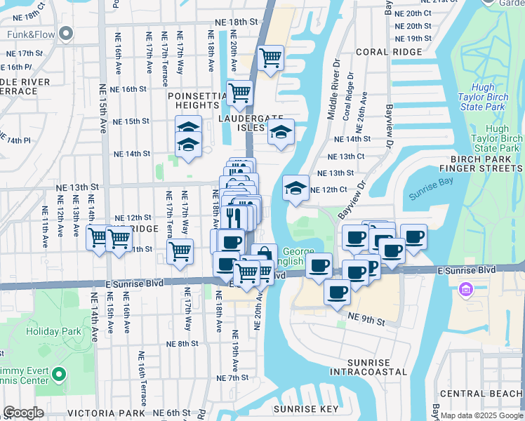 map of restaurants, bars, coffee shops, grocery stores, and more near 1240 North Federal Highway in Fort Lauderdale