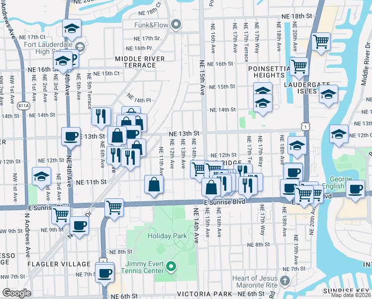 map of restaurants, bars, coffee shops, grocery stores, and more near in Fort Lauderdale