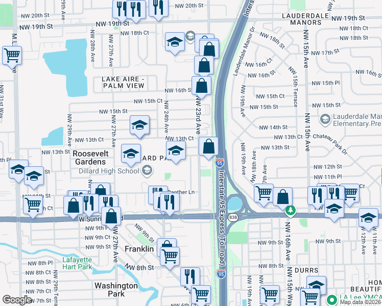 map of restaurants, bars, coffee shops, grocery stores, and more near 2311 Northwest 13th Street in Fort Lauderdale