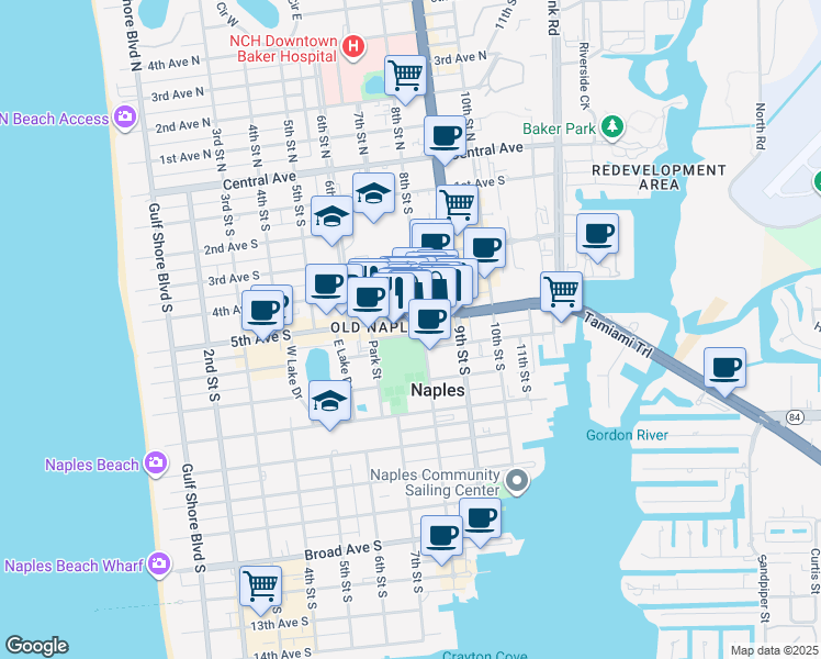 map of restaurants, bars, coffee shops, grocery stores, and more near 787 5th Avenue South in Naples