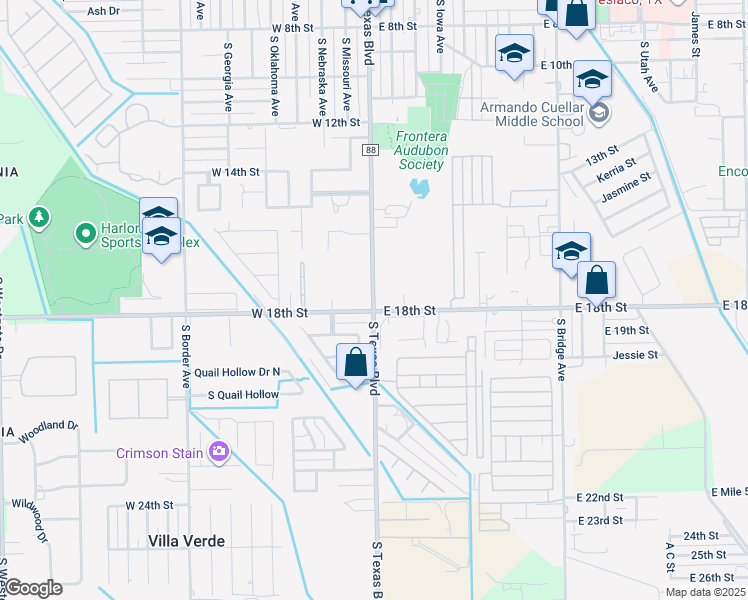 map of restaurants, bars, coffee shops, grocery stores, and more near in Weslaco