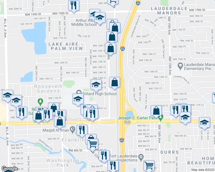 map of restaurants, bars, coffee shops, grocery stores, and more near 2301 Northwest 12th Court in Fort Lauderdale