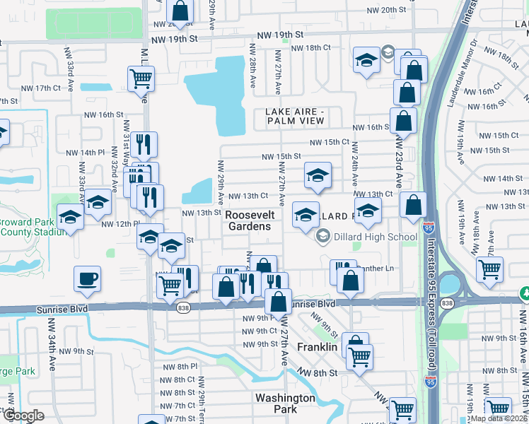 map of restaurants, bars, coffee shops, grocery stores, and more near 2740 Northwest 13th Court in Fort Lauderdale