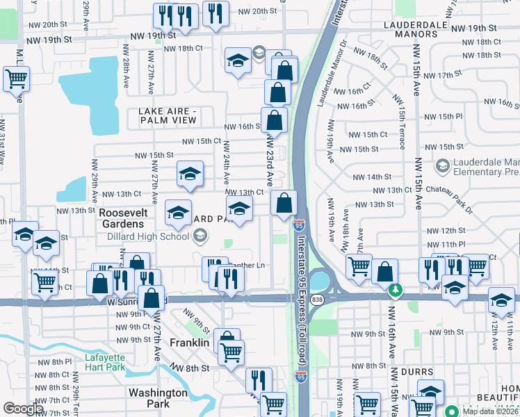 map of restaurants, bars, coffee shops, grocery stores, and more near 2311 Northwest 13th Street in Fort Lauderdale