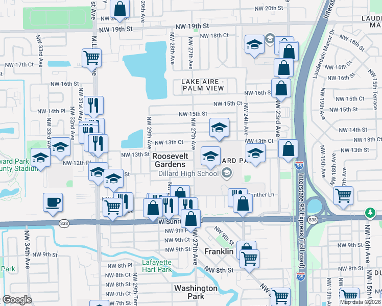 map of restaurants, bars, coffee shops, grocery stores, and more near 2740 Northwest 13th Court in Fort Lauderdale