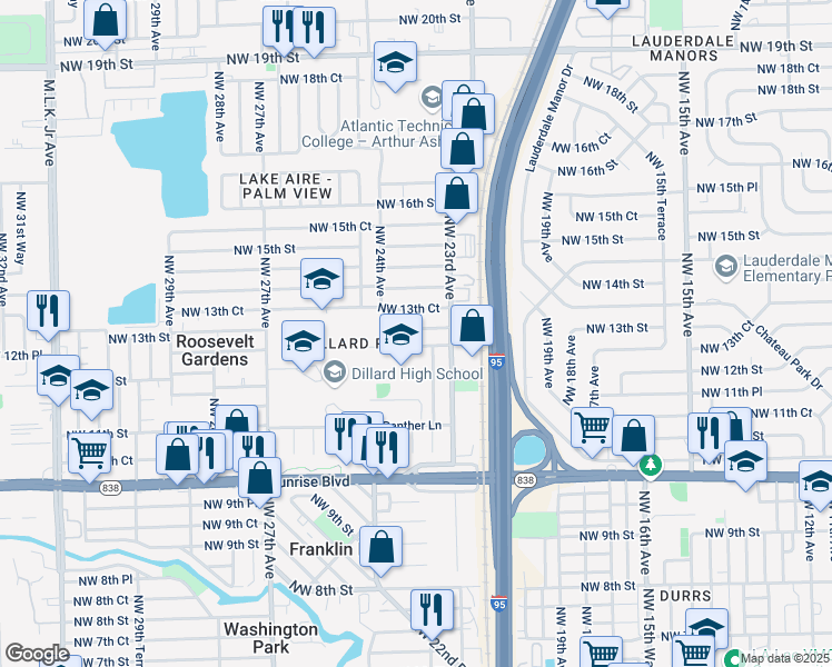 map of restaurants, bars, coffee shops, grocery stores, and more near 2322 Northwest 13th Street in Fort Lauderdale