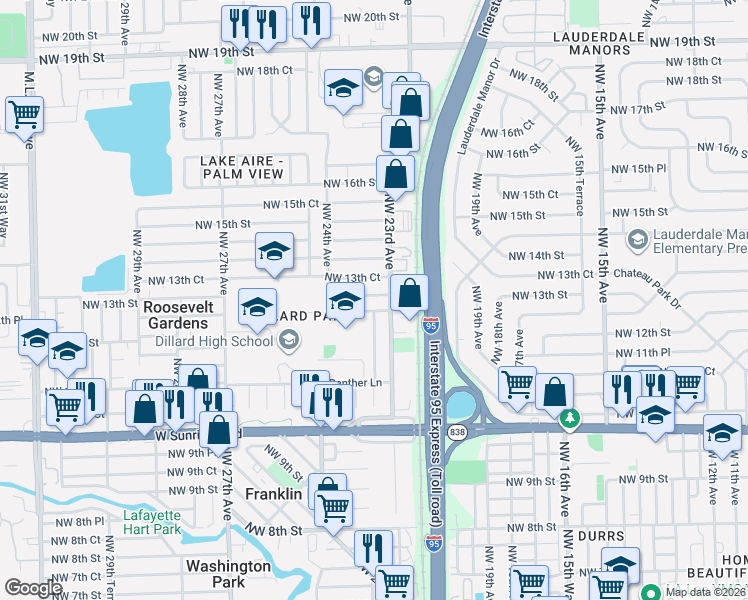 map of restaurants, bars, coffee shops, grocery stores, and more near 2311 Northwest 13th Street in Fort Lauderdale