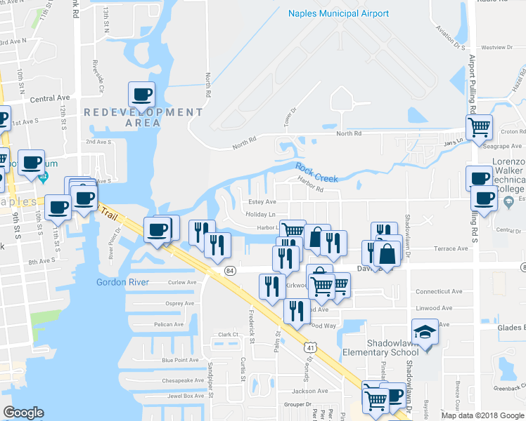 map of restaurants, bars, coffee shops, grocery stores, and more near 2023 Holiday Lane in Naples
