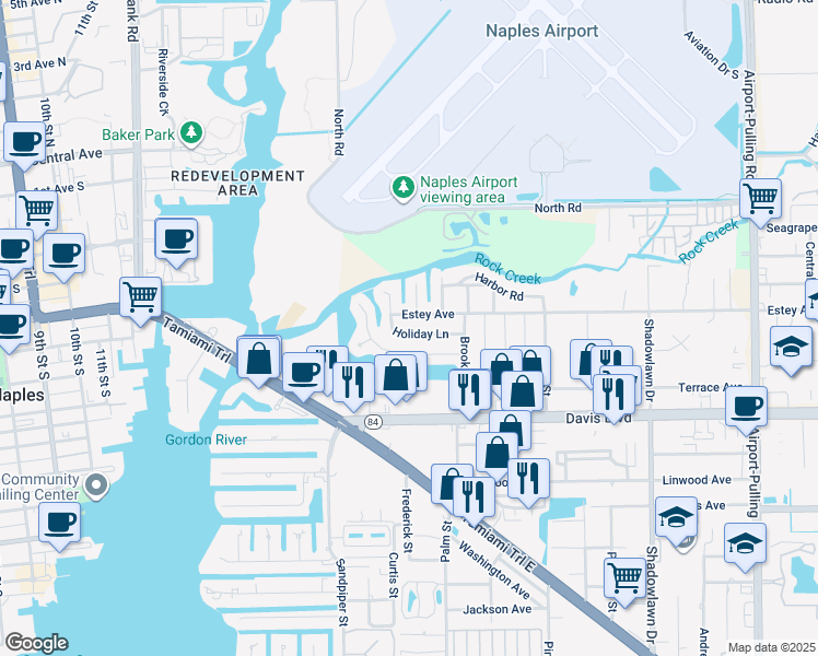 map of restaurants, bars, coffee shops, grocery stores, and more near 1971 Holiday Lane in Naples