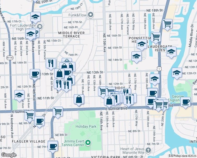 map of restaurants, bars, coffee shops, grocery stores, and more near in Fort Lauderdale
