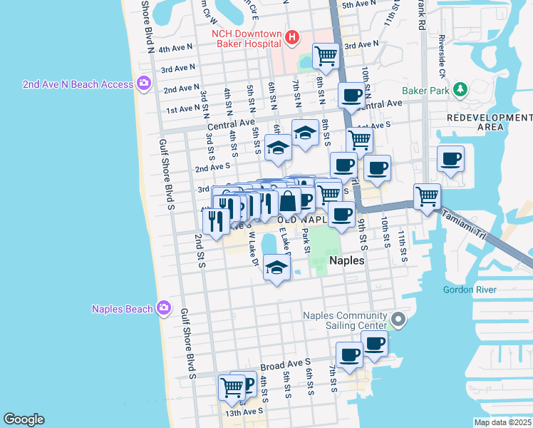 map of restaurants, bars, coffee shops, grocery stores, and more near 460 4th Avenue North in Naples