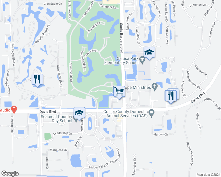 map of restaurants, bars, coffee shops, grocery stores, and more near 7320 Province Way in Naples