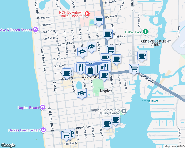 map of restaurants, bars, coffee shops, grocery stores, and more near 691 5th Avenue South in Naples