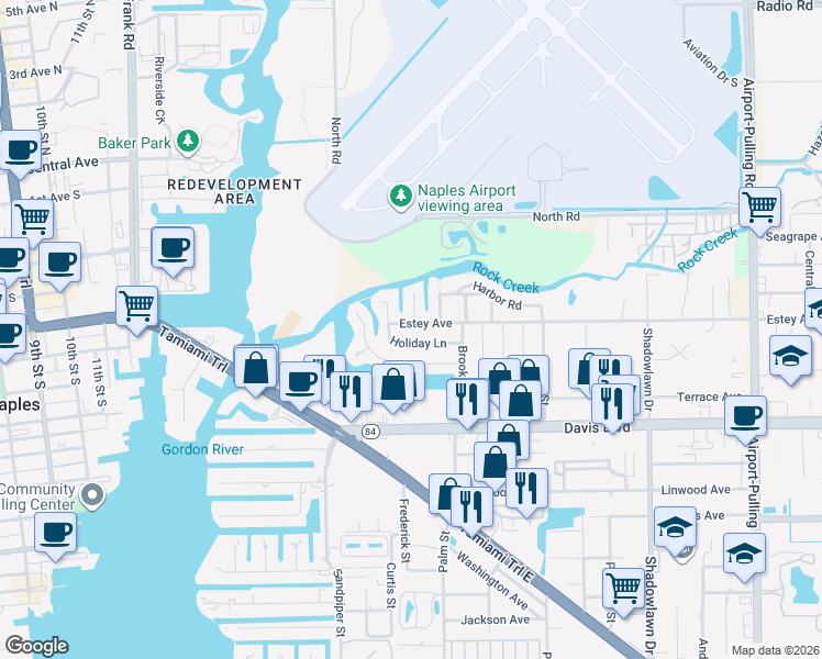 map of restaurants, bars, coffee shops, grocery stores, and more near 1980 Estey Avenue in Naples