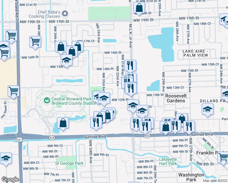 map of restaurants, bars, coffee shops, grocery stores, and more near 1330 Northwest 32nd Avenue in Fort Lauderdale