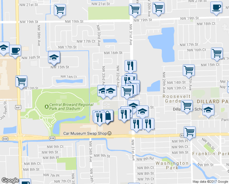 map of restaurants, bars, coffee shops, grocery stores, and more near 1330 Northwest 32nd Avenue in Fort Lauderdale