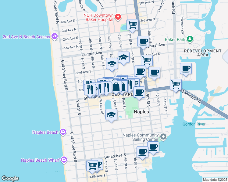 map of restaurants, bars, coffee shops, grocery stores, and more near 450 6th Street South in Naples