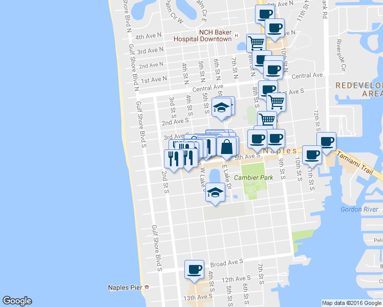 map of restaurants, bars, coffee shops, grocery stores, and more near 360 4th Avenue South in Naples