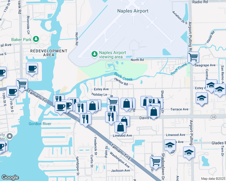 map of restaurants, bars, coffee shops, grocery stores, and more near 2200 Estey Avenue in Naples