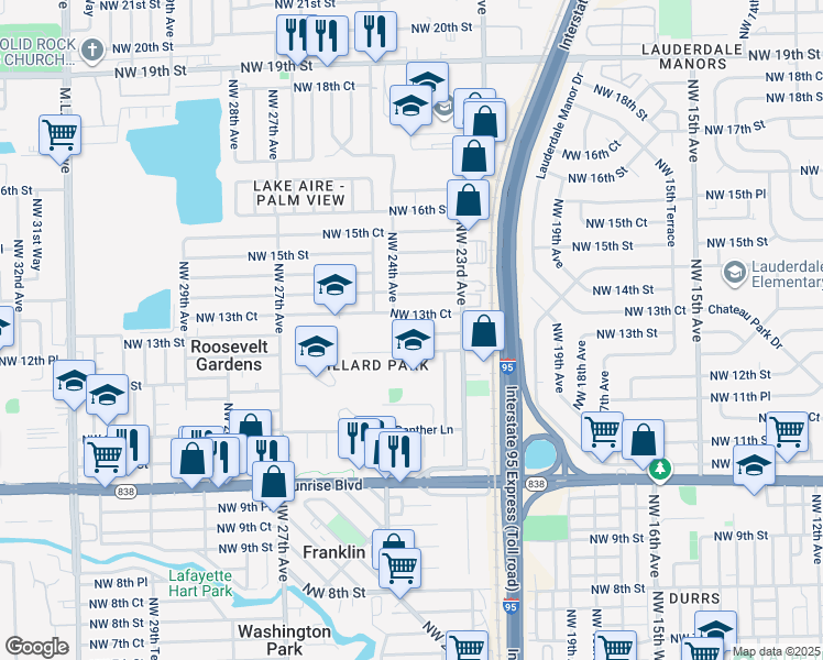 map of restaurants, bars, coffee shops, grocery stores, and more near 2335 Northwest 13th Street in Fort Lauderdale