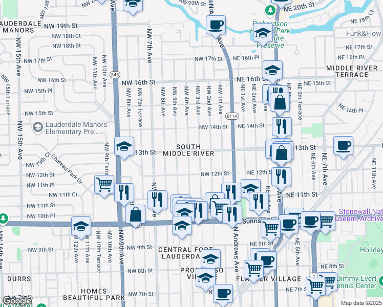 map of restaurants, bars, coffee shops, grocery stores, and more near 314 Northwest 13th Street in Fort Lauderdale
