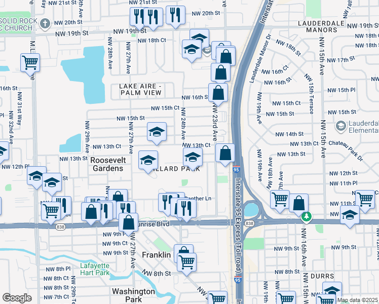 map of restaurants, bars, coffee shops, grocery stores, and more near 2335 Northwest 13th Street in Fort Lauderdale