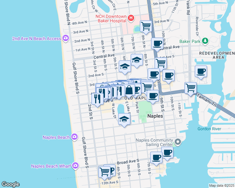 map of restaurants, bars, coffee shops, grocery stores, and more near 460 4th Avenue North in Naples