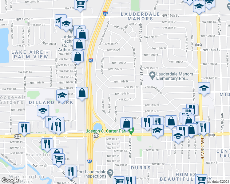map of restaurants, bars, coffee shops, grocery stores, and more near 1701 Northwest 13th Street in Fort Lauderdale