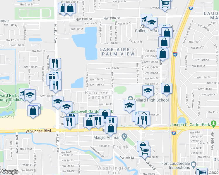 map of restaurants, bars, coffee shops, grocery stores, and more near 2740 Northwest 13th Court in Fort Lauderdale