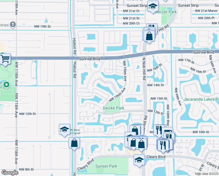 map of restaurants, bars, coffee shops, grocery stores, and more near 10600 Northwest 14th Street in Plantation