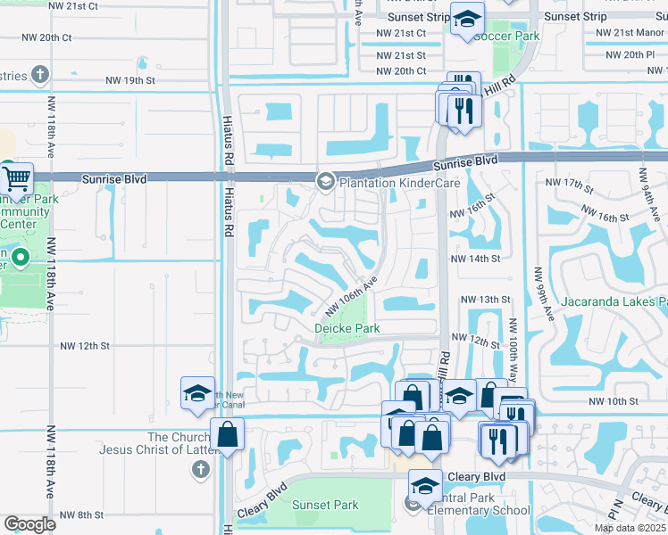 map of restaurants, bars, coffee shops, grocery stores, and more near 10690 Northwest 14th Street in Plantation
