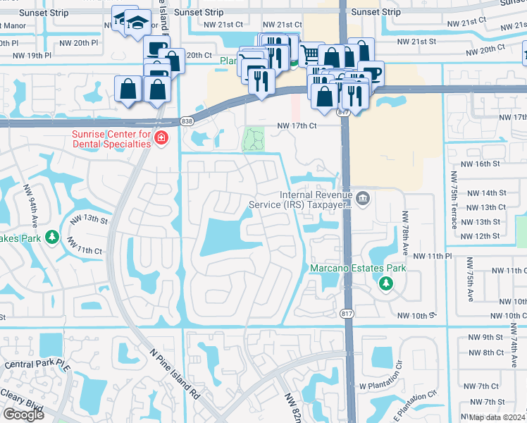 map of restaurants, bars, coffee shops, grocery stores, and more near 1410 Northwest 85th Avenue in Plantation