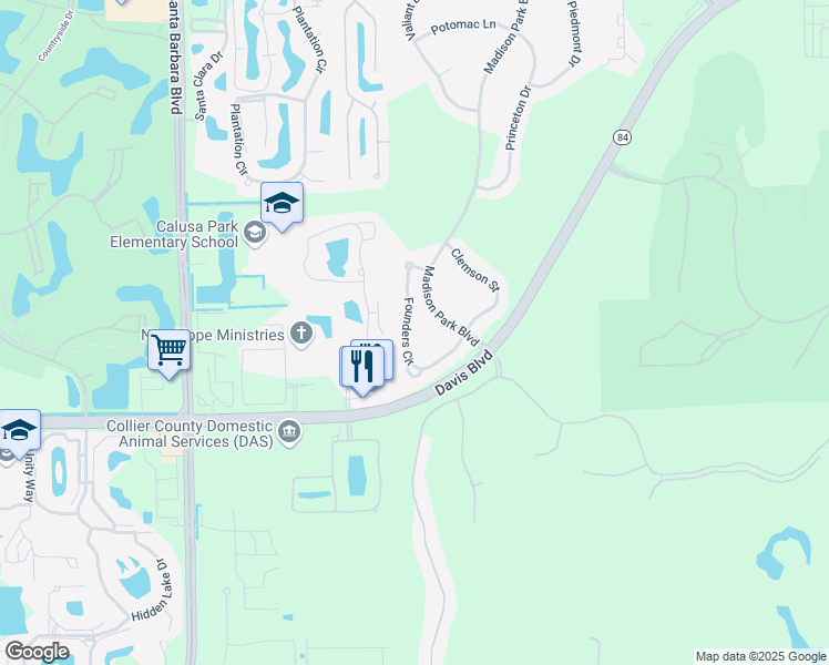 map of restaurants, bars, coffee shops, grocery stores, and more near 7805 Madison Park Boulevard in Naples