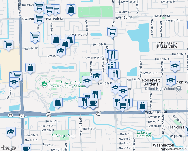 map of restaurants, bars, coffee shops, grocery stores, and more near 3270 Northwest 13th Court in Fort Lauderdale