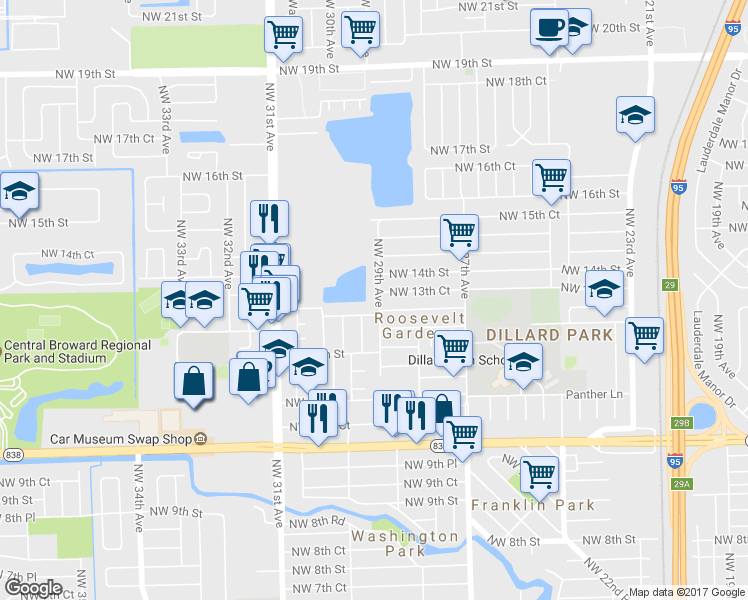 map of restaurants, bars, coffee shops, grocery stores, and more near 1301 Northwest 29th Avenue in Fort Lauderdale