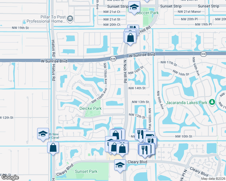 map of restaurants, bars, coffee shops, grocery stores, and more near 1451 Northwest 104th Avenue in Plantation