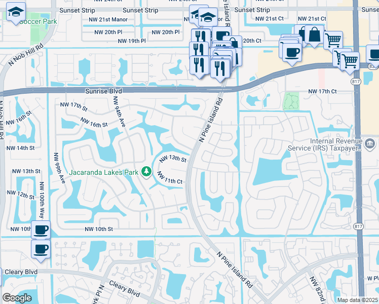map of restaurants, bars, coffee shops, grocery stores, and more near 9060 Northwest 14th Street in Plantation