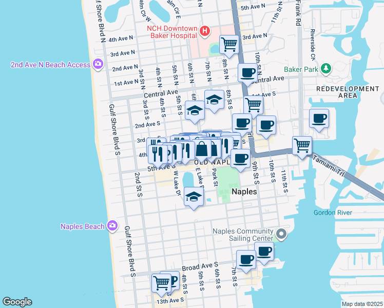 map of restaurants, bars, coffee shops, grocery stores, and more near 450 6th Street South in Naples