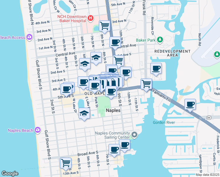 map of restaurants, bars, coffee shops, grocery stores, and more near 787 5th Avenue South in Naples